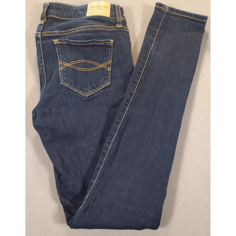 Abercrombie Fitch Women Blue Denim Jeans 4R/27 Slim Straight Dark Wash Casual